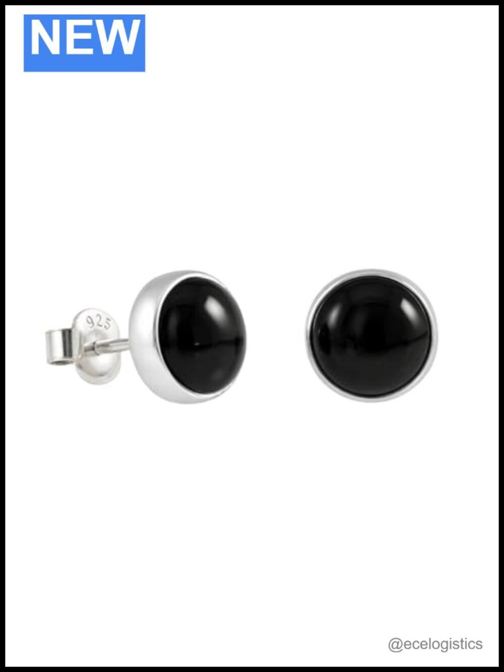 925 Sterling Silver Black Onyx Round Stud Earrings Handmade Unisex